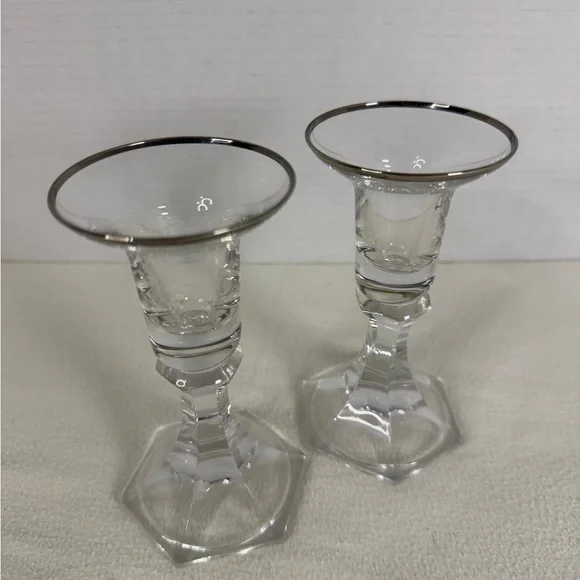 Vintage Crystal Candle Holders Set of 2 Smoked Rim Faceted Stem Votive - Picture 1 of 9